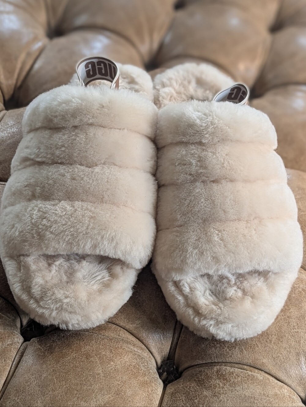 UGG Cream White Women's Fluff Yeah Slip On Slippers Slides Size 11 US House Shoe